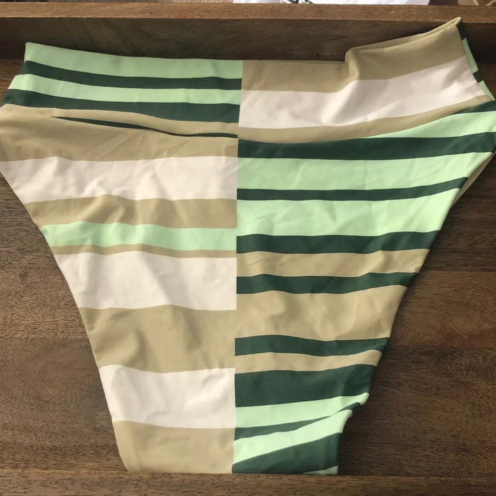 aerie Striped Bikini Bottoms in Mint, Beige & White